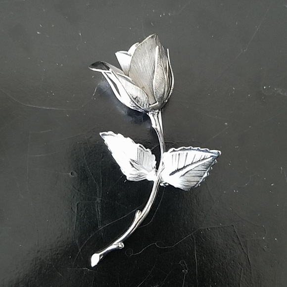 Vintage Giovanni Silvertone Rose Pin - Picture 1 of 5